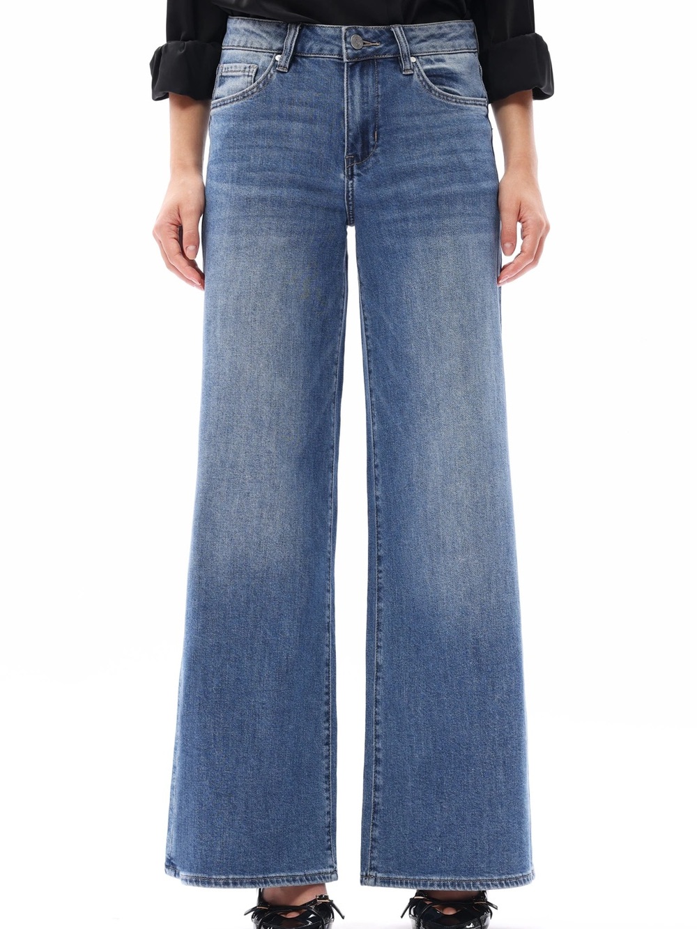 BAYEAS High-Rise Wide-Leg Jeans in Medium Blue, NWT size 29